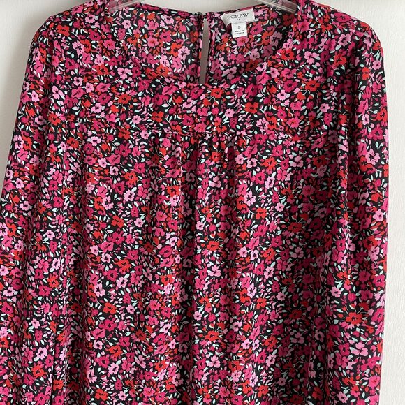 J. Crew Womens Top Pink Floral Peasant Blouse Size S Long Sleeve Keyhole Back - Picture 5 of 12